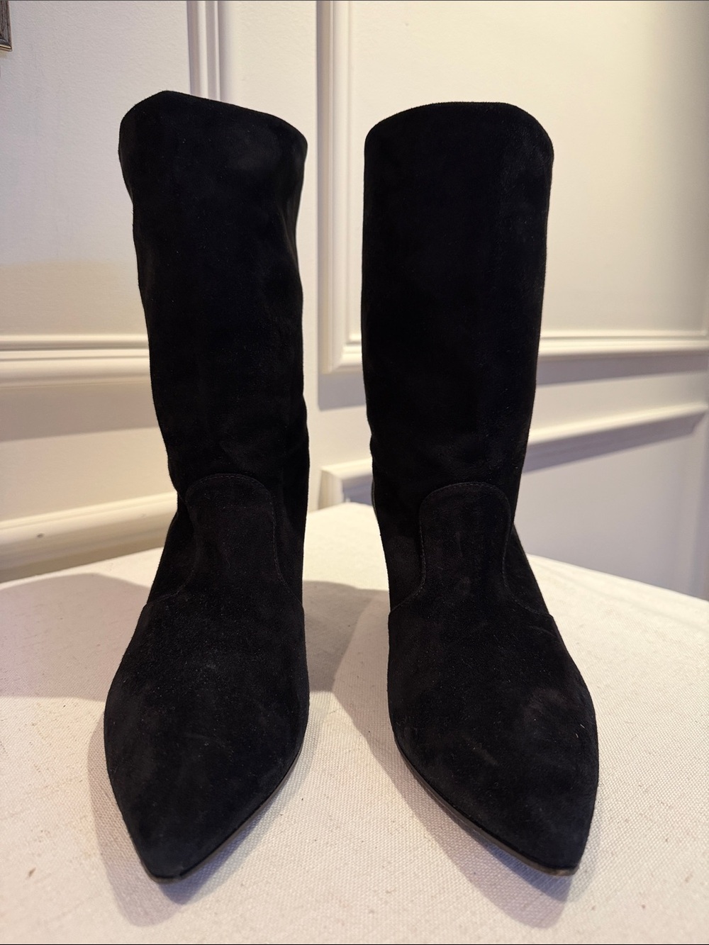 Prada Black Suede Over-the-Knee Pointed-Toe Boots